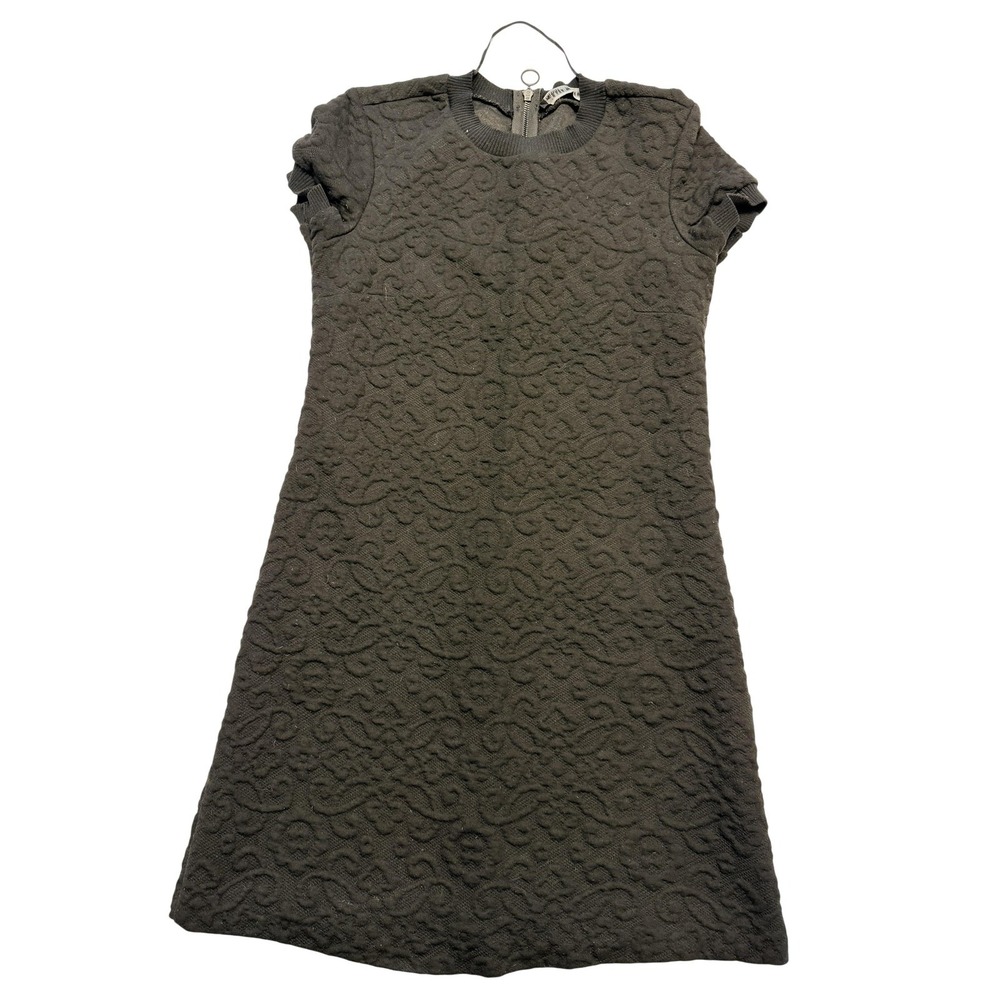 Zara Woman Sweater Dress Womens Small Gray Textured Knit Short Sleeve Zip Back